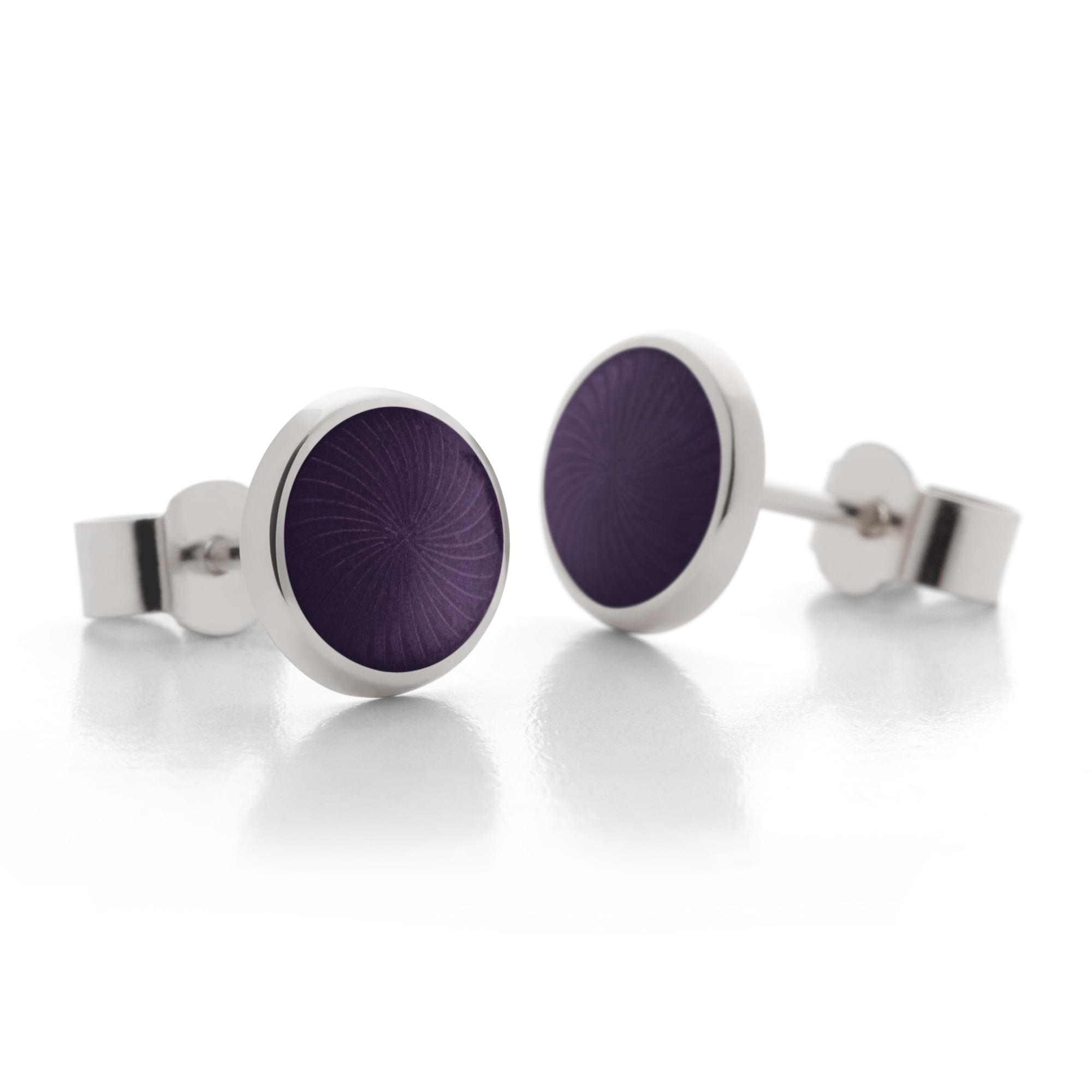 Sterling Silver Enamel Sunburst Swirl Earring Studs in Purple
