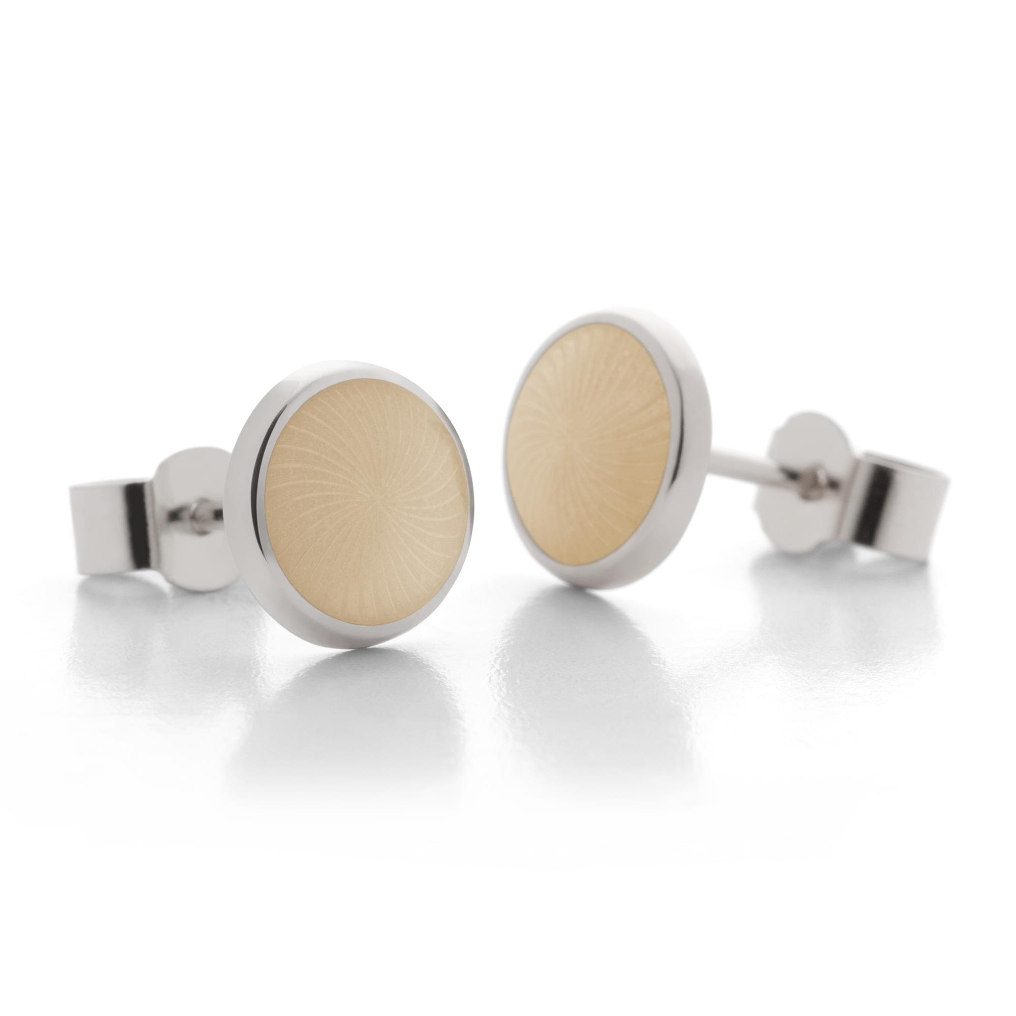 Sterling Silver Enamel Sunburst Swirl Earring Studs in Opal White