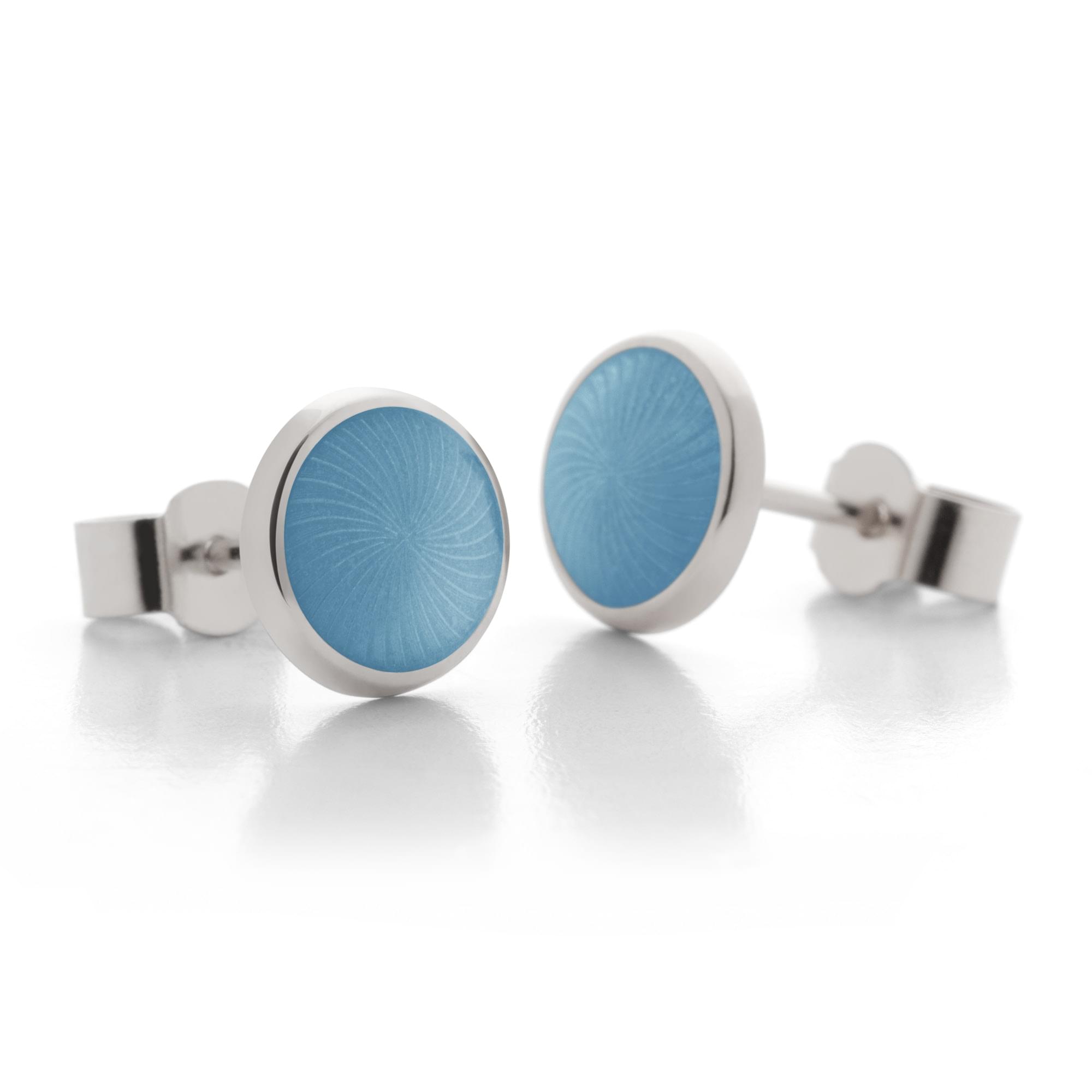 Sterling Silver Enamel Sunburst Swirl Earring Studs in Baby Blue