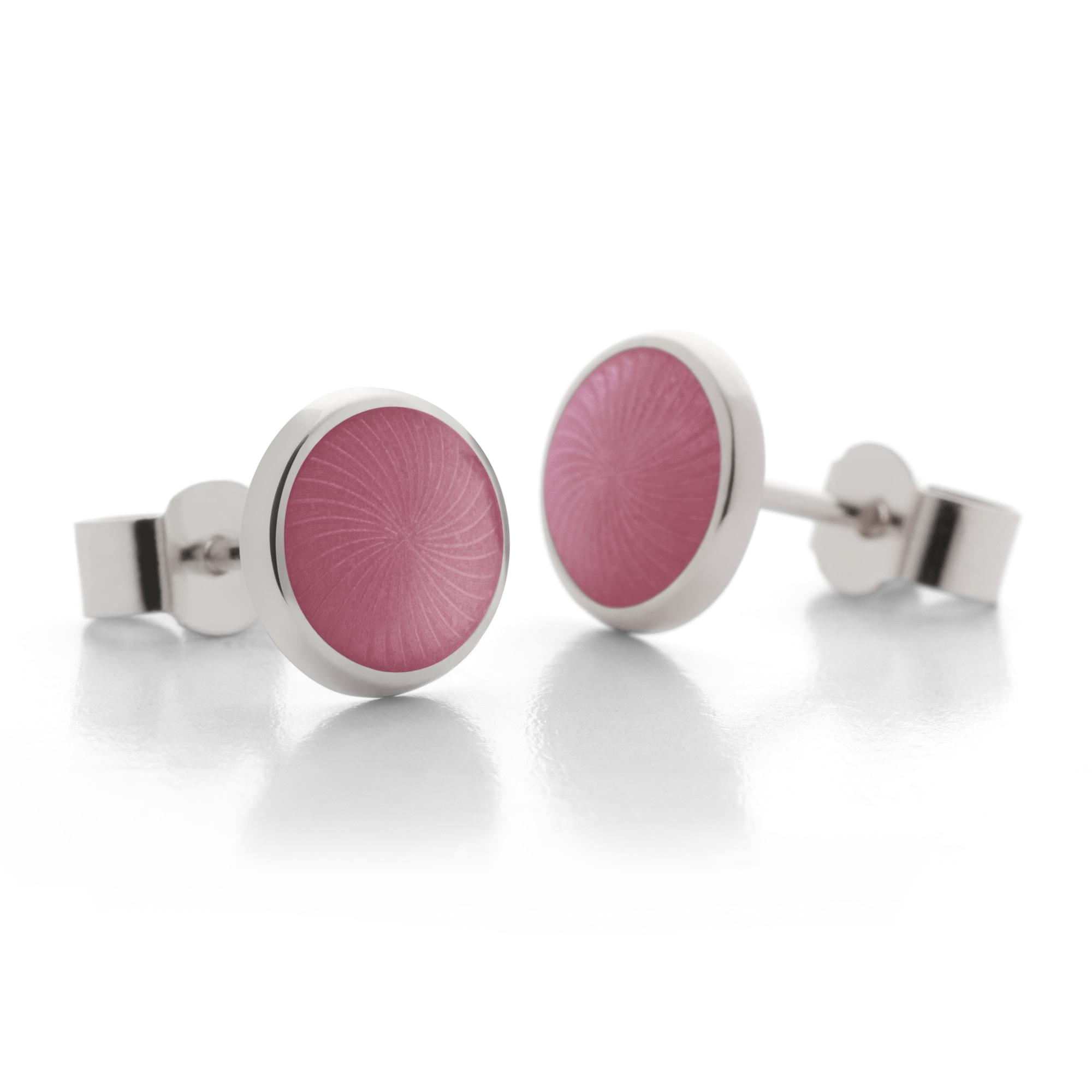 Sterling Silver Enamel Sunburst Swirl Earring Studs in Pink
