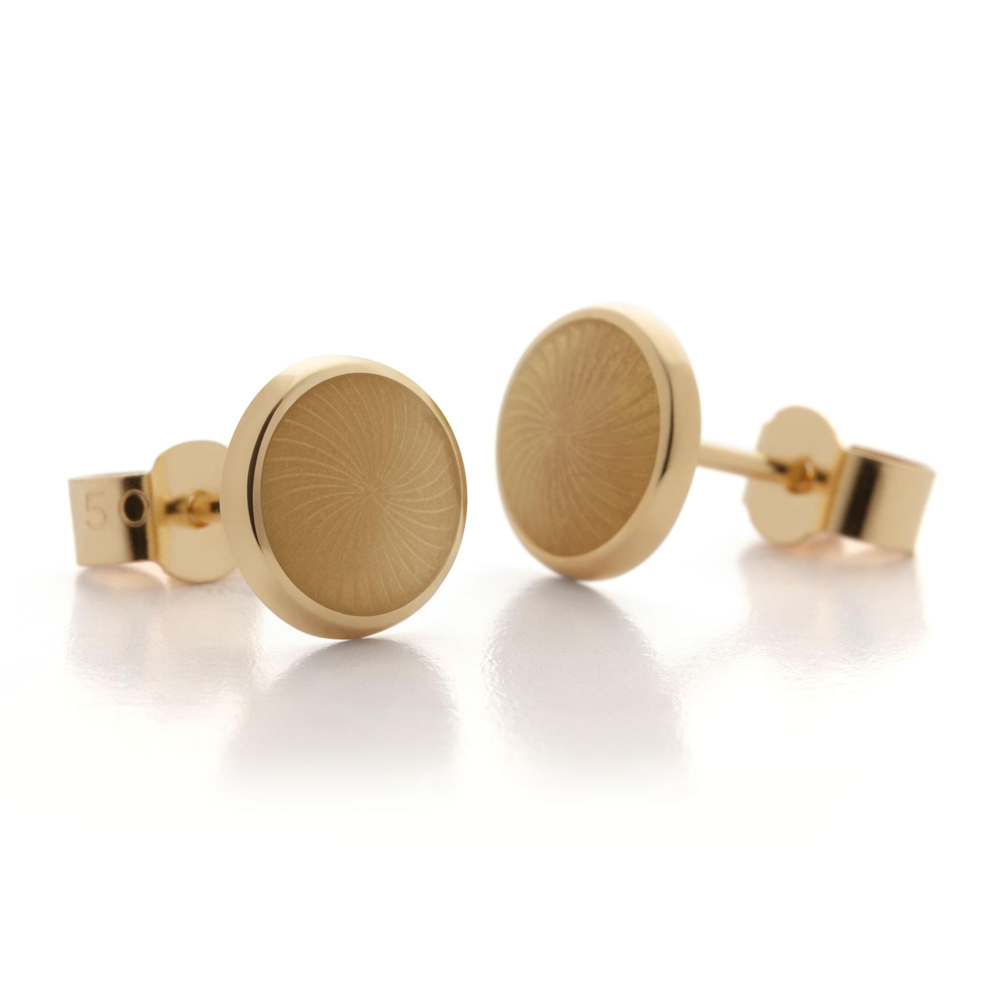 18ct Yellow Gold Enamel Sunbust Swirl Earring Studs in Fancy-White