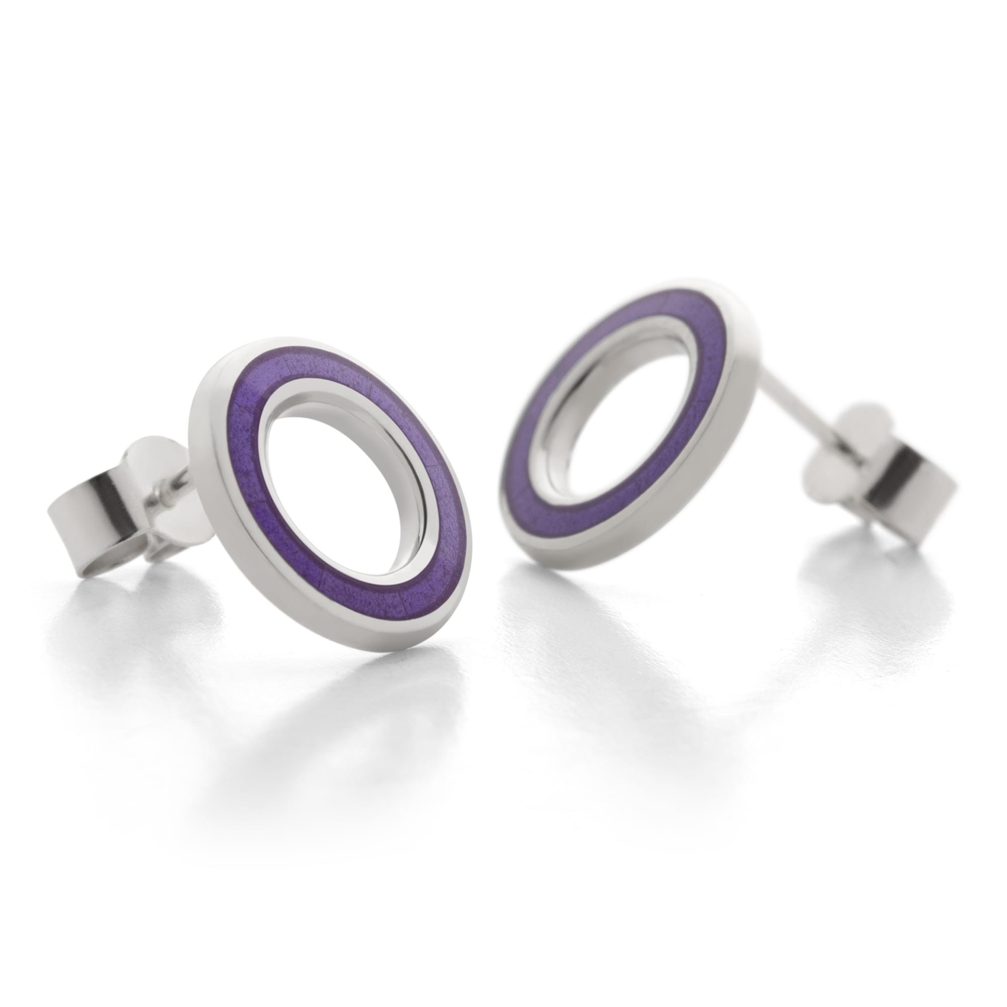 Sterling Silver Enamel Circle of Colour Earrings in Purple
