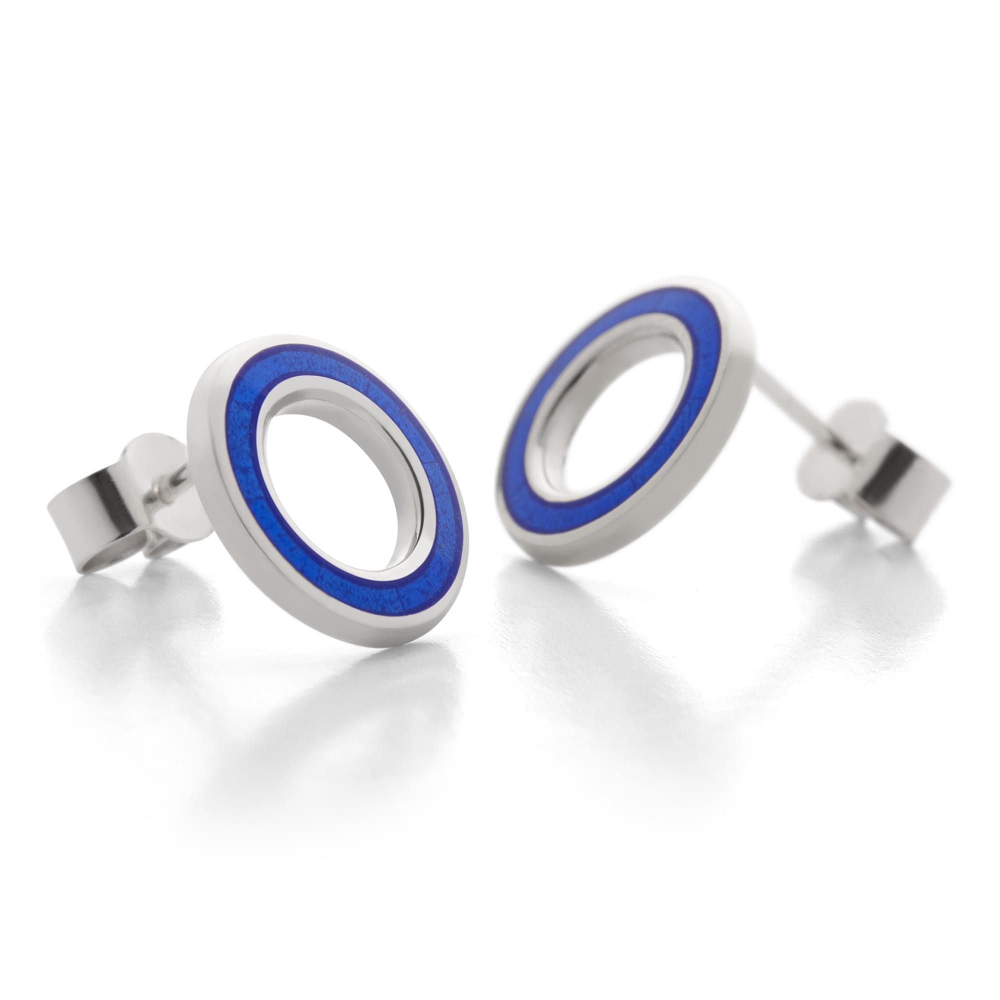 Sterling Silver Enamel Circle of Colour Earrings in Royal Blue