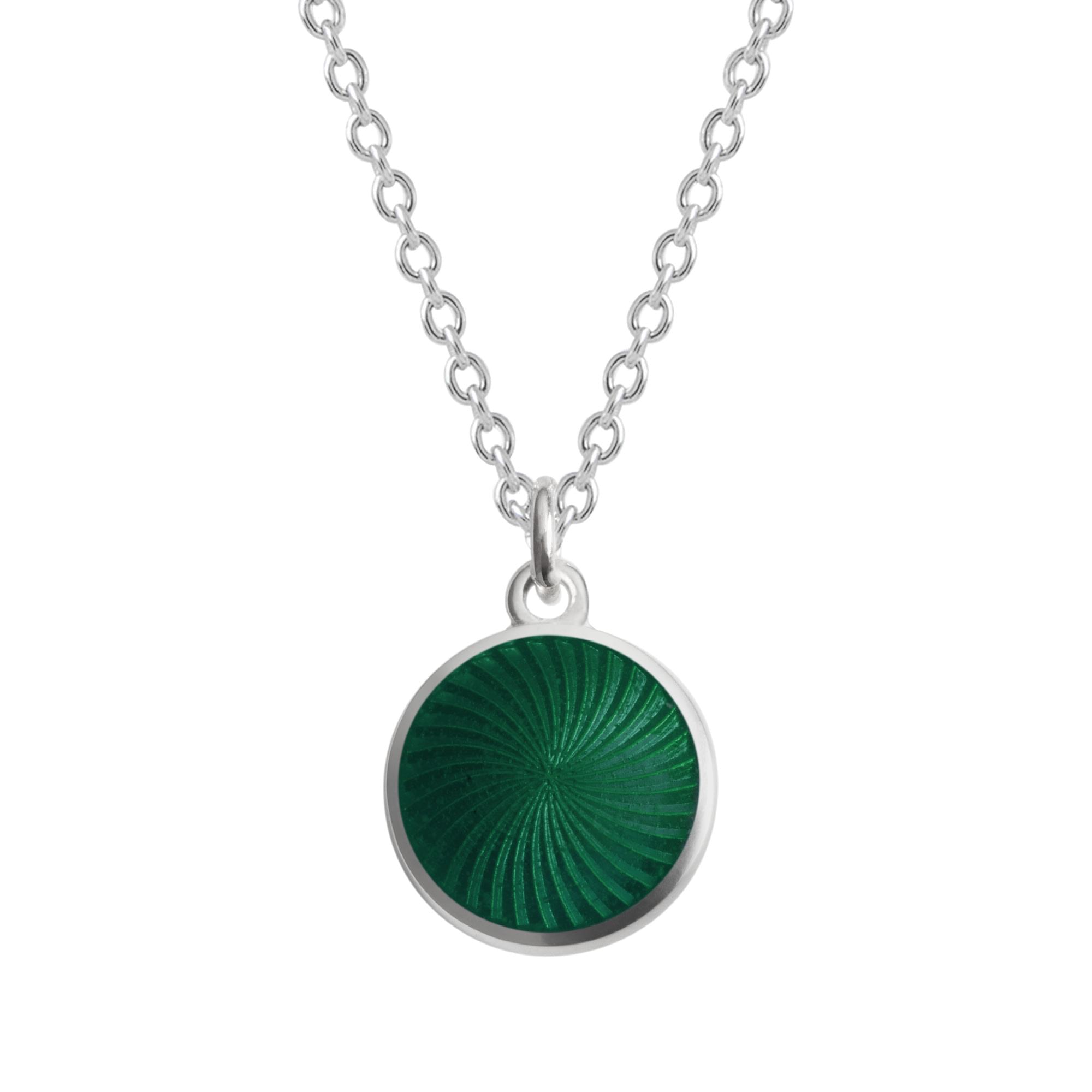 Sterling Silver Enamel Sunburst Swirl Pendant in Green