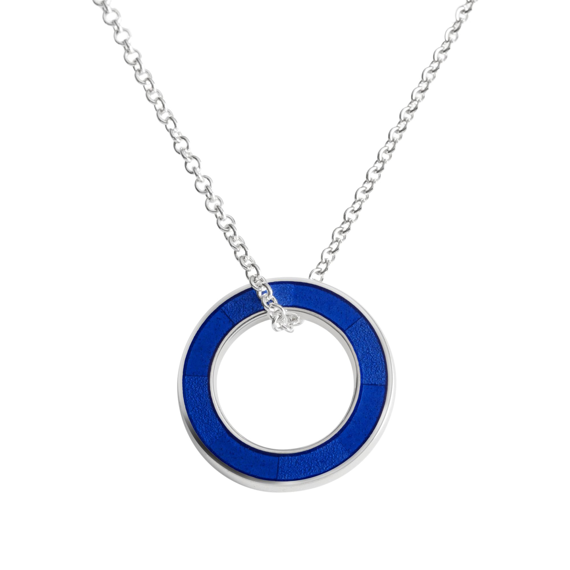 Sterling Silver Enamel Circle of Colour Pendant in Royal Blue