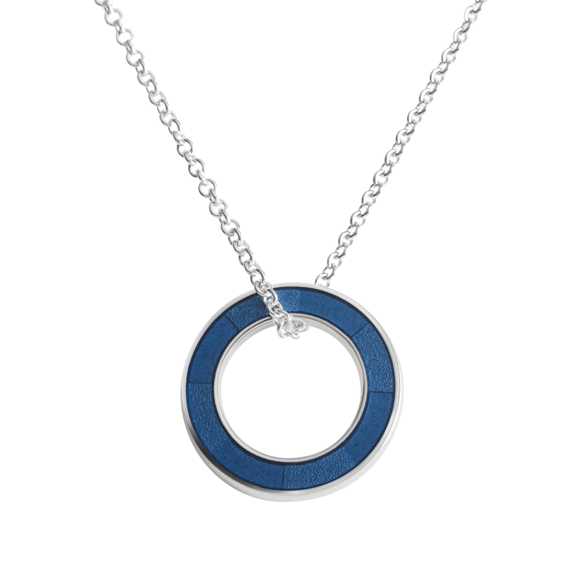Sterling Silver Enamel Circle of Colour Pendant in Denim-Blue