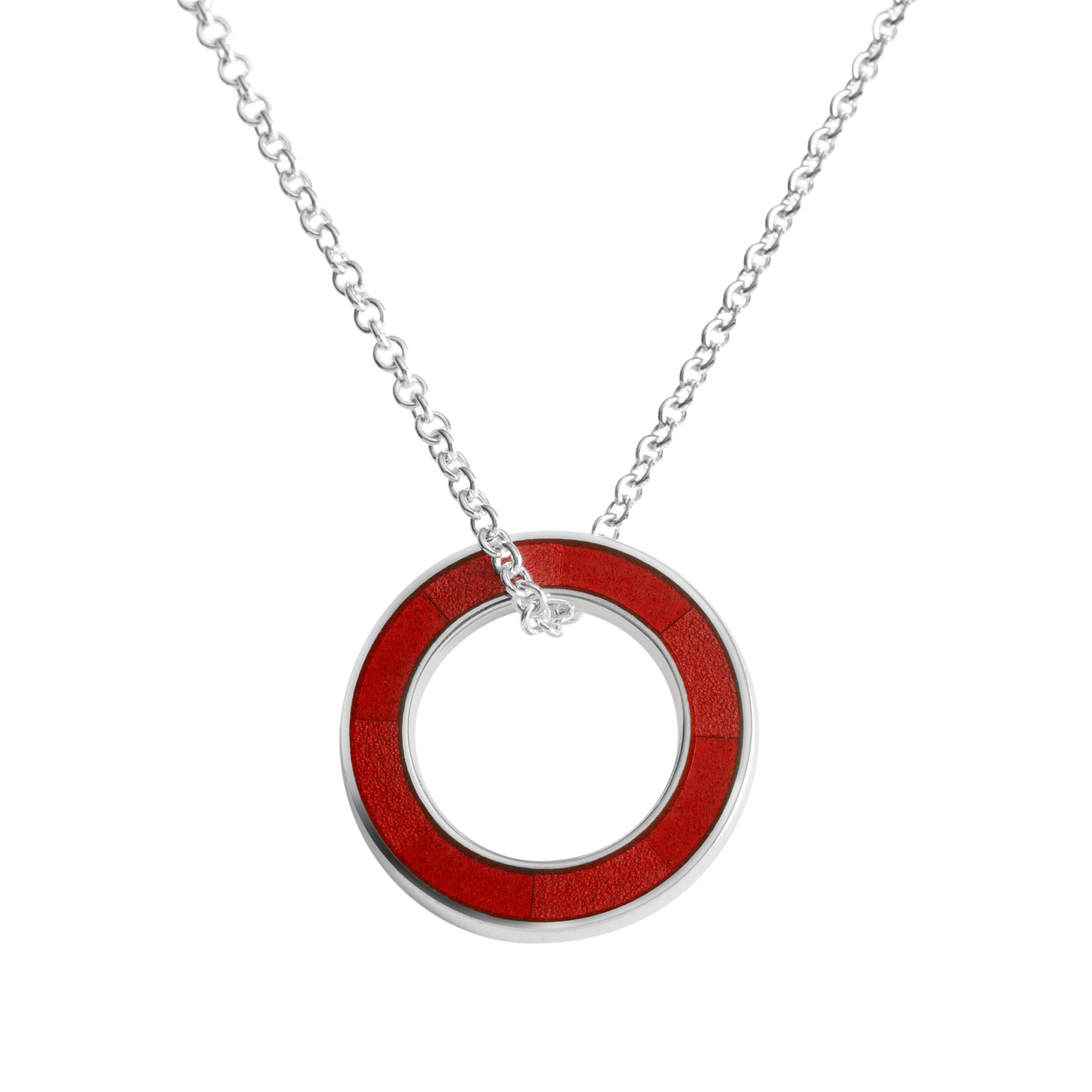 Sterling Silver Enamel Circle of Colour Pendant in Rust-Orange