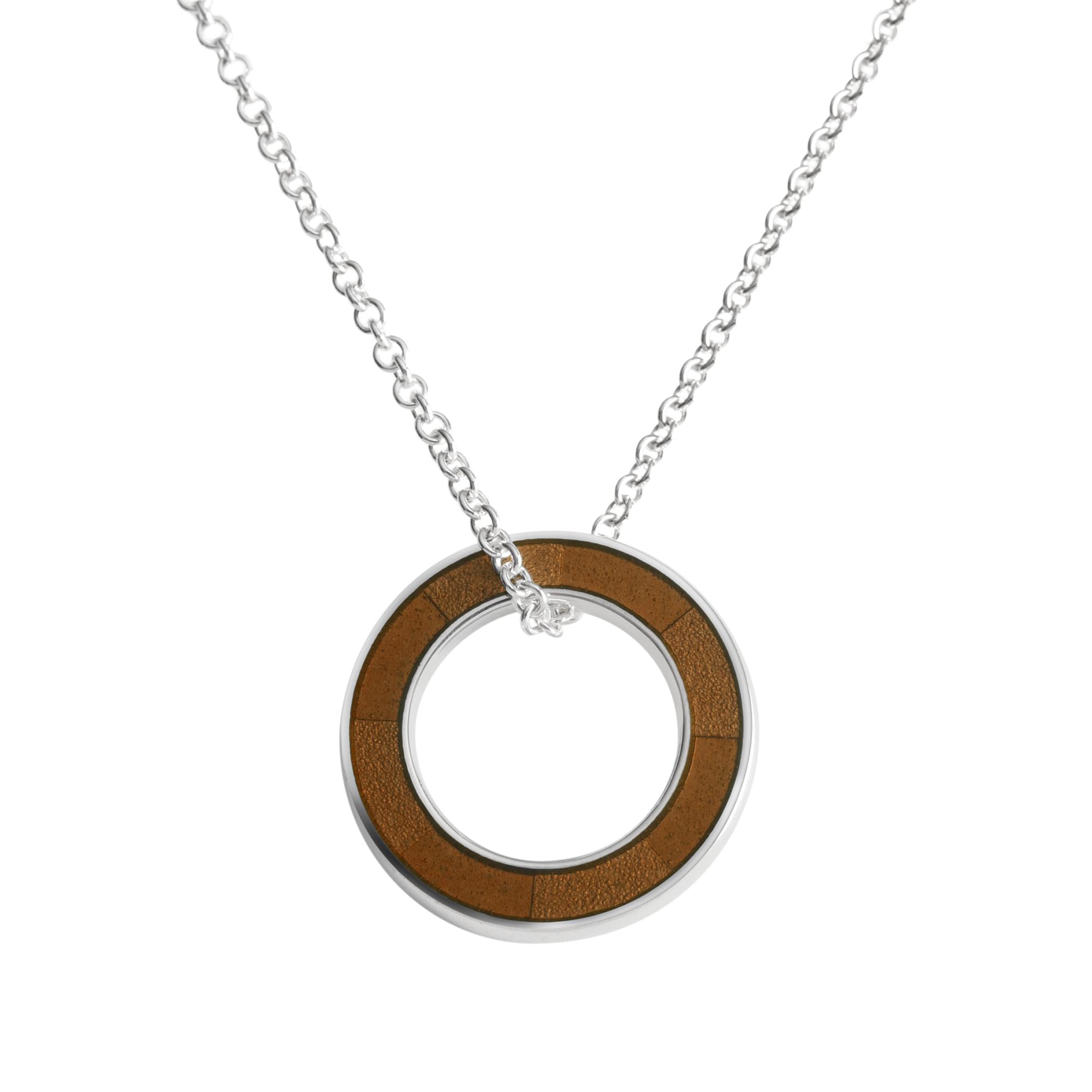 Sterling Silver Enamel Circle of Colour Pendant in Light Brown