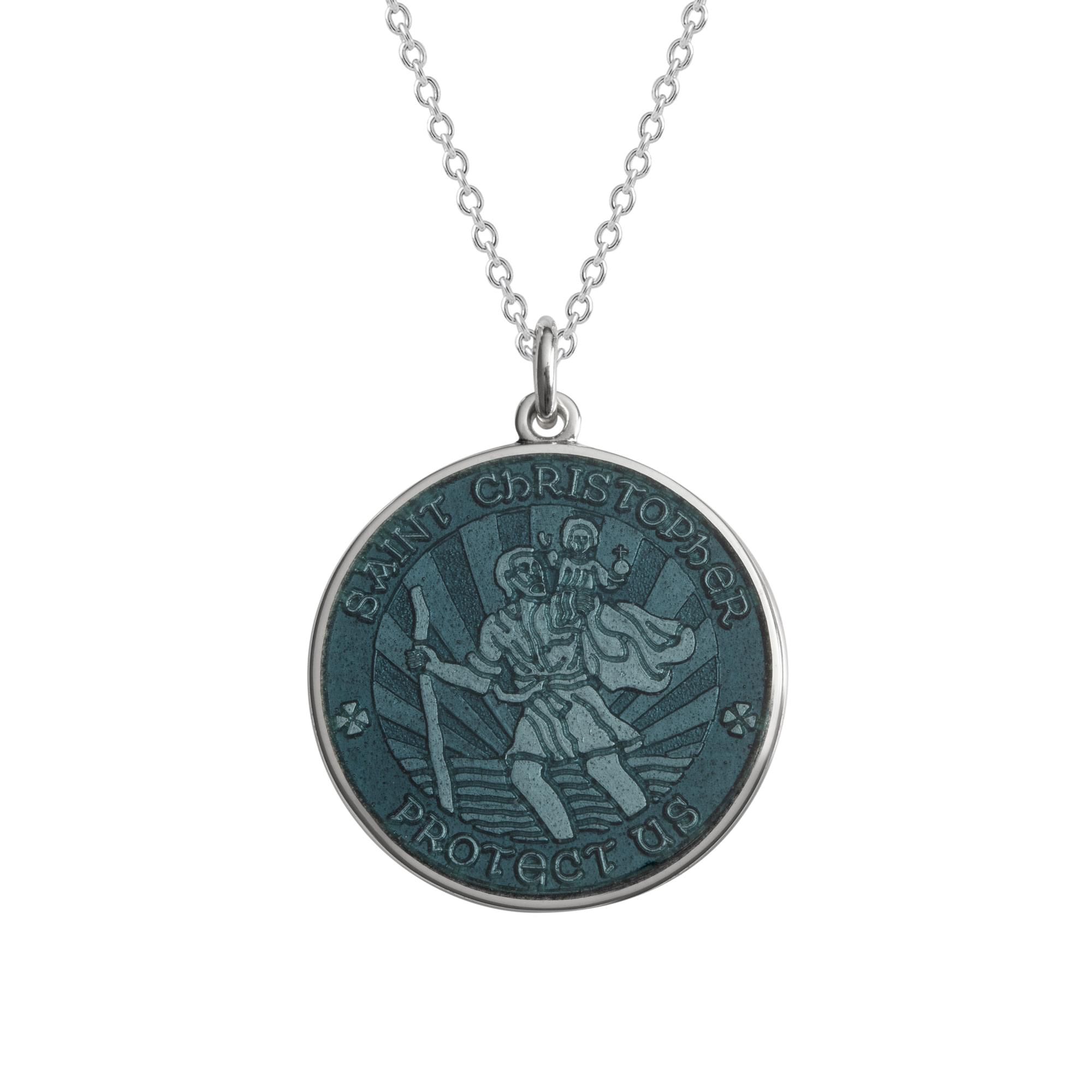 Sterling Silver Enamel St. Christopher Pendant in Pre-Dawn Grey